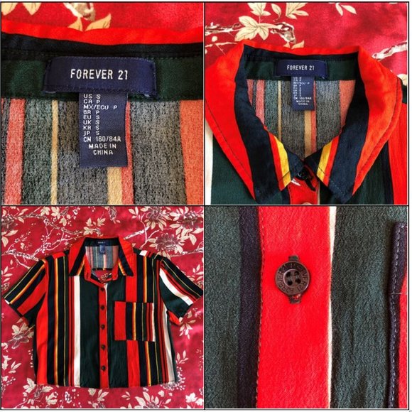 Colourful Striped Crop Shirt with Cut-Out Back Size S - Picture 16 of 16